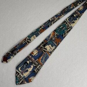 Vtg 1980s DON LOPER BEVERLY HILLS Italian Silk Tie Abstract Tiki Tropical Retro
